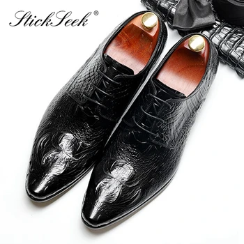 

Italian Genuine Leather Formal Dress Handmade Man Derby Shoes Pointed Toe Men's Crocodile Pattern Wedding Oxford For Male SG139