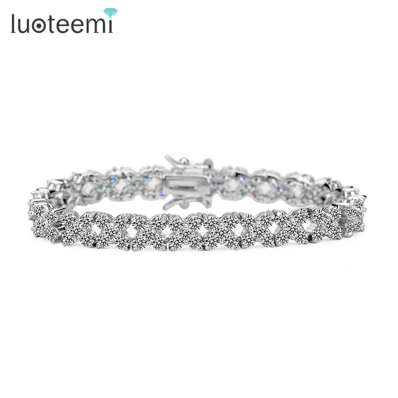 

LUOTEEMI 2014 Fashion Female Bracelet White Gold Color 4 Leaf Clover CZ Stone Strand Bracelet for Women Free Shipping