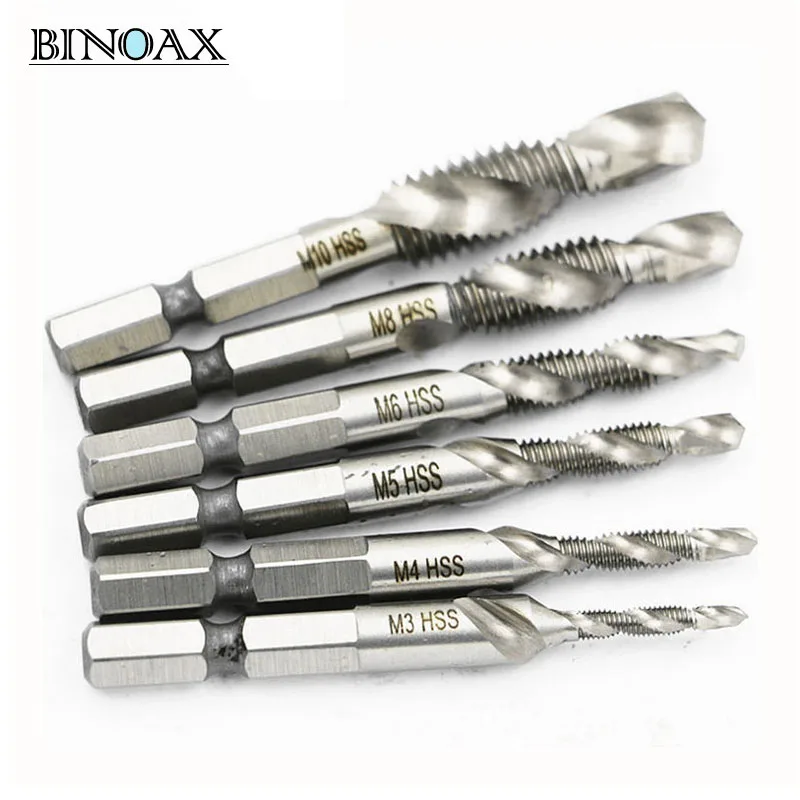 

M3-M10 6pcs/set High-speed Steel Combination Drill Tap Bit Countersink Hex Shank #W00237#