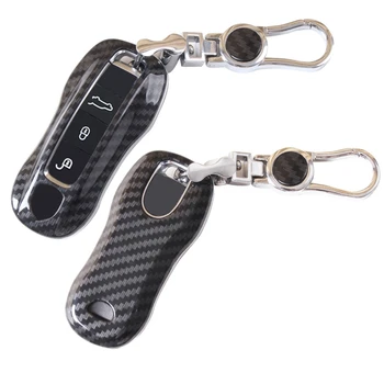 

High Quality Car ABS Carbon Fiber Key Case Cover Chain For Porsche Macan 911 Panamera Cayenne 2018 2019 Replacement Accessories