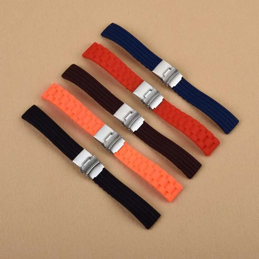 Silicone rubber 16, 18, 20, 22, 24mm strap strap implantation waterproof buckle with stainless steel buckle