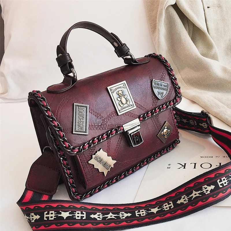 المعادن شارة يزين حقيبة يد سلسلة الديكور Crossbody أكياس غطاء خمر المرأة حقيبة يد خليط أزياء والجلود حقيبة كتف