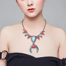New Tibetan jewelry fashion classic folk style women's Necklace Turquoise Turquoise wholesale Bohemia jewelry women gift faux turquoise cow engraved jewelry set
