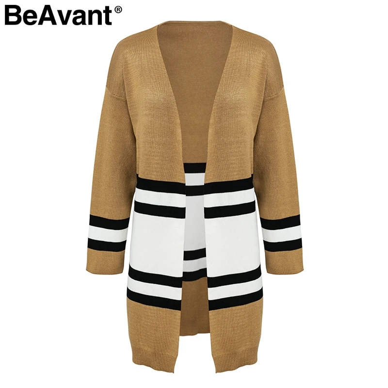 BeAvant V шеи вязаный полосатый кардиган Женщины контрастного цвета свободные