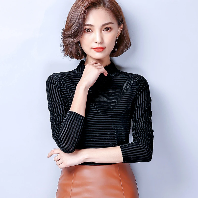 Women Blouses Shirts Fashion Woman Striped Stretch Blouse Shirt Plus Size Elegant Long Sleeve Shirt Women Woman Shirts Plus Size