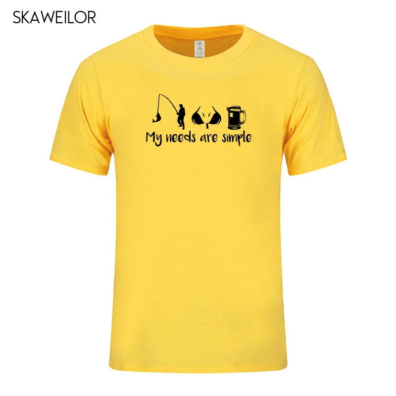 My Needs Are Simple, Мужская футболка, летняя, короткий рукав, хлопок, топы, забавные, Fishinger, грудь, пиво, с принтом, футболки для мужчин - Цвет: Yellow