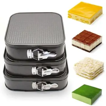 

3Pcs/Set 8/9/10 Inches Square Carbon Steel Non Stick Spring Form Cake Baking Tray Cheesecake Pan Mold Bakeware Kitchen Tools