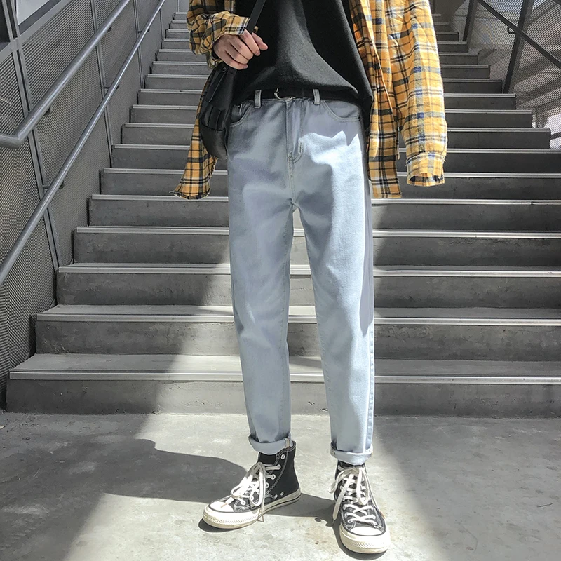 

Fashion Casual Men's Jeans Spring And Autumn New 28-34 Solid Color Loose Feet Pants Dark Blue Personality Youth Popular
