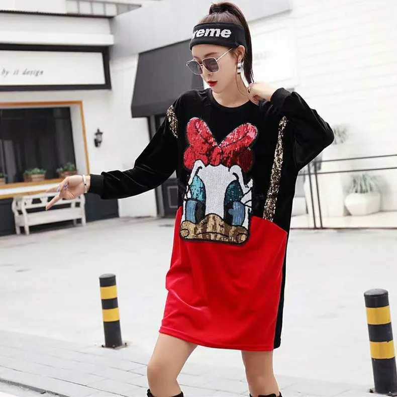 Girl Student Cartoon Duck Patchwork Design Sequins