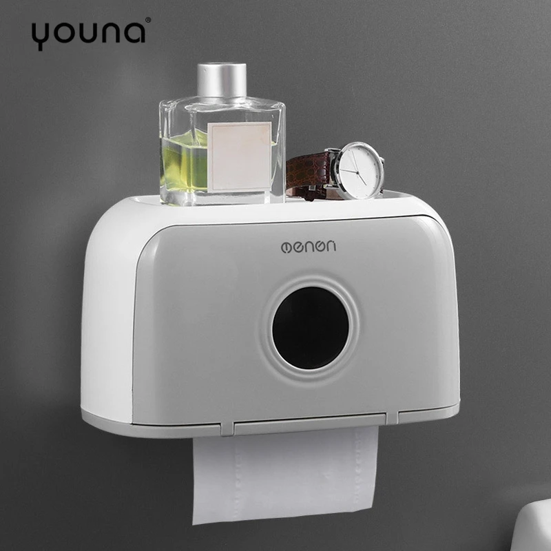 

Bathroom Waterproof Tissue Box Plastic Toilet Paper Holder Wall Mounted Storage Box Napkin Dispenser Organizer With Phone Shelf