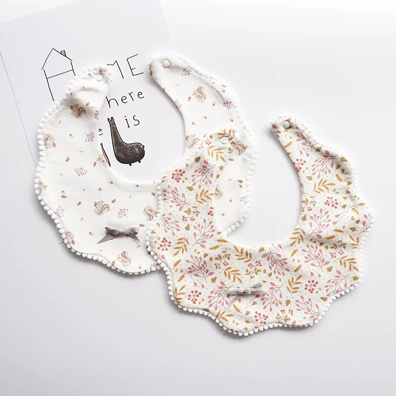 Korean Styple 360 Degree Rotating Baby Bib Cotton Saliva Towel Fake Collar Flower Wavy Saliva Bow Burp Cloth Bibs (2)