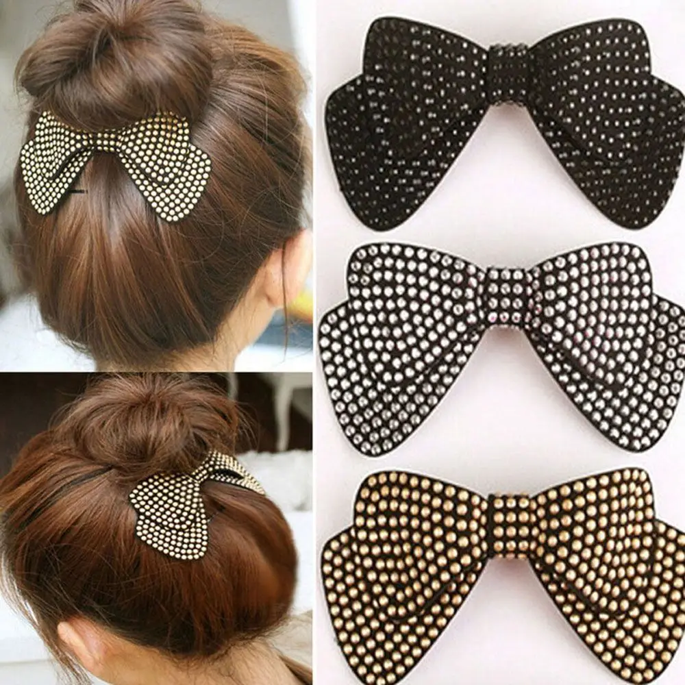 

1 pc Double Layer Ribbon Bow Knot Rhinestone Crystal Hair Clip Pin Fashion Hair Bands Charming Head Band Barrettes Headwear
