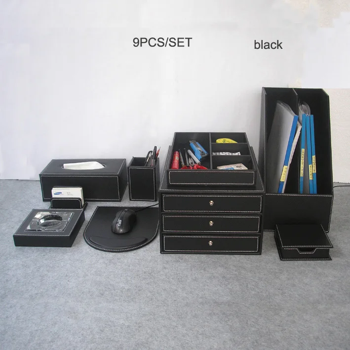 9 unids/set de madera de oficina de cuero escritorio archivo Accesorios