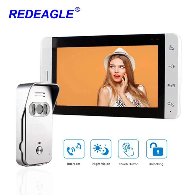 

Wired Video Door Phone 7" Color Touch Button LCD With 940nm IR Night Vision Doorbell Camera Viewer Intercom System