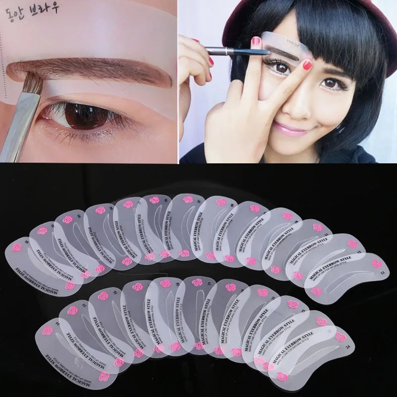 

24 Pcs Reusable Eyebrow Stencil Set Eye Brow DIY Drawing Guide Shaping Grooming Template Card Easy Makeup Beauty Kit YF2