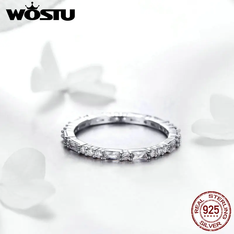

WOSTU Dazzling Minimalist Rings 925 Sterling Silver Brilliant Zircon Love Ring Finger For Women Wedding Elegance Jewelry FIR504