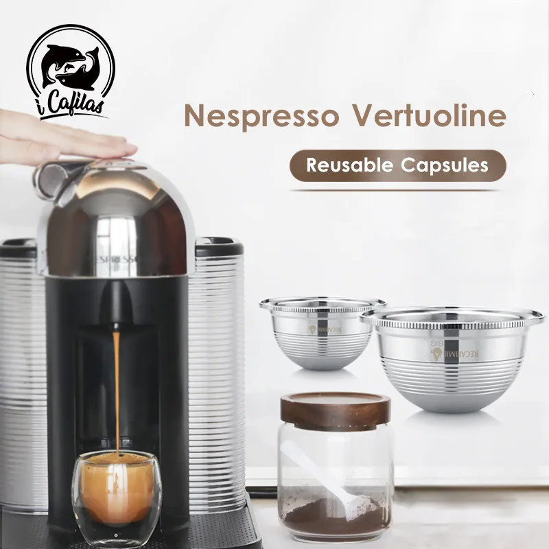 Большие фильтры для кофе для Nespresso Vertuoline GCA1 & Delonghi ENV135 из нержавеющей стали многоразовая капсула для кофе Pod тамперная ложка