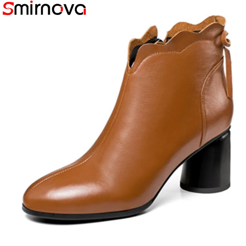 Smirnova/2018 Новое поступление Женские ботильоны Цвет коричневый черный Кожаные