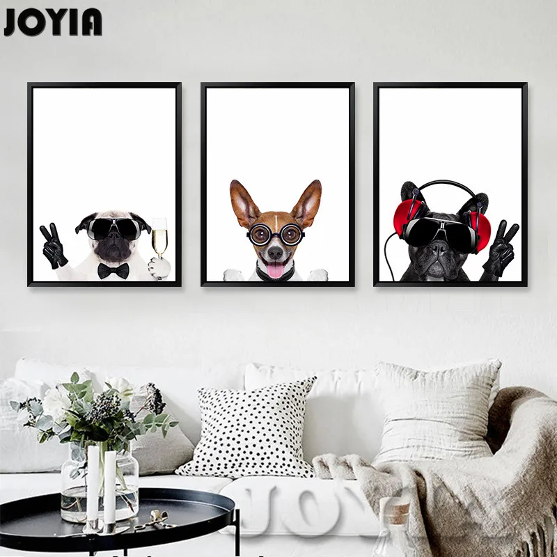 Triptych Canvas Art Pet Dogs Prints Animated Wall Pictures 