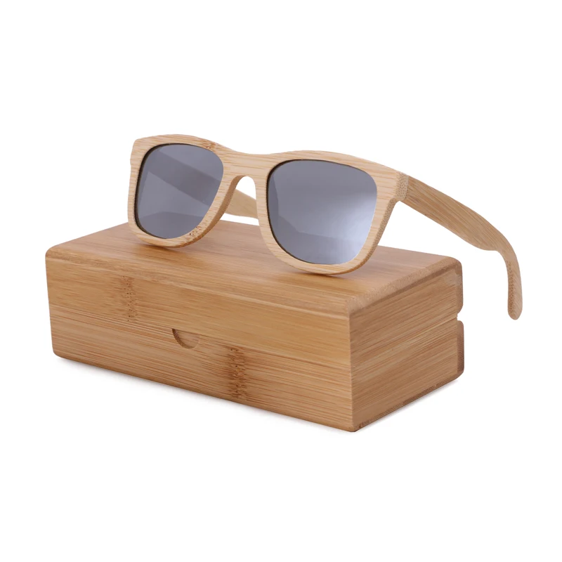 BerWer Топ натуральный бамбук солнцезащитные очки ручной работы натуральные деревянные солнечные очки для мужчин и женщин деревянные поляризованные солнцезащитные очки - Цвет линз: silver with case