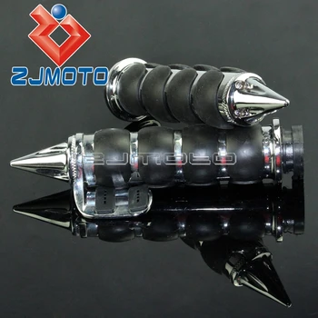 

Universal Motorcycle 1" Spike Hand Grips Motorbike Custom Cushion Grips w Throttle Boss For Harley Suzuki Yamaha Bobber Cruiser