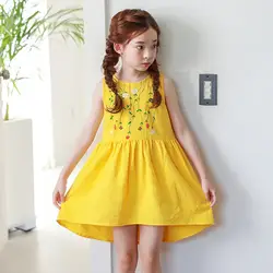 2018 новое платье для малышей с цветочным рисунком Летнее платье для девочек детское платье с бантом одежда для малышей без рукавов