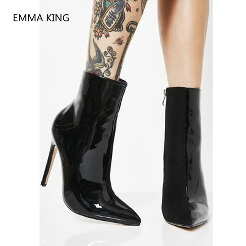 pointed patent boots