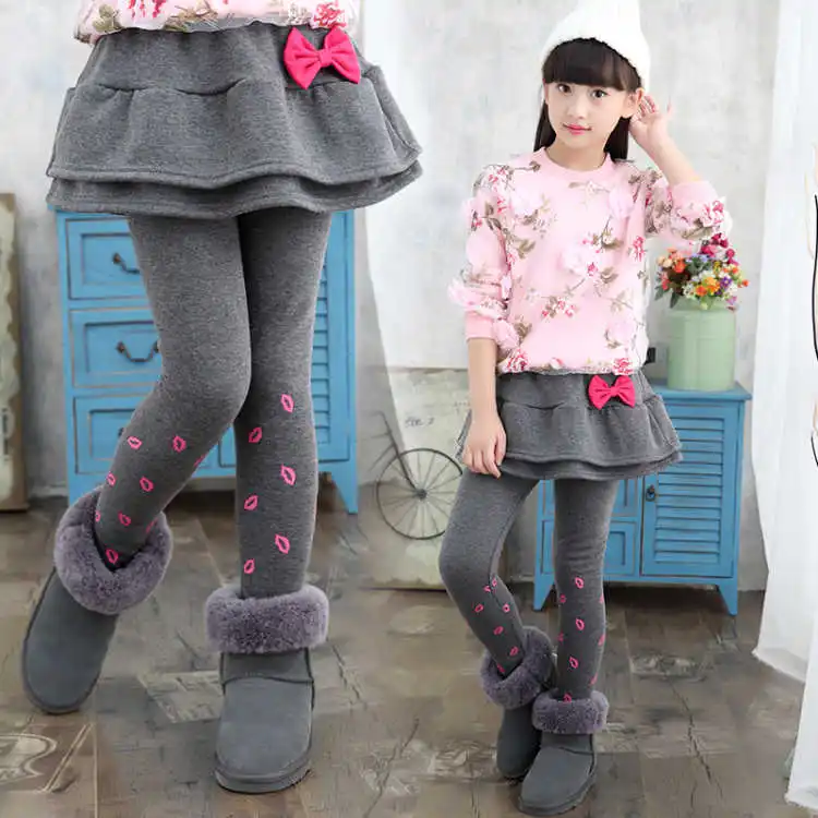Thick Winter Baby Clothes Girls Skirt Pants 2018 Plus Velvet Kids Girl Pant Cotton Sweet Bow Trousers Children Clothing 3p056