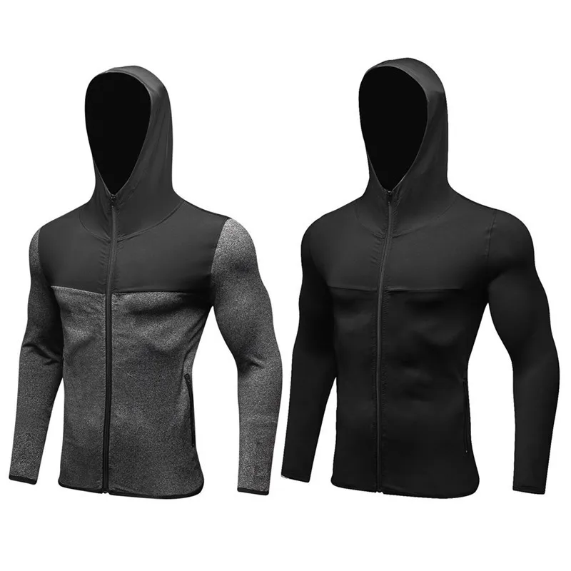 Autumn Sport Jacket Hoodies Zipper Long Sleeve Sweatshirts Men Athletic Gym Fitness Running Hooded Breathable Sporstwear