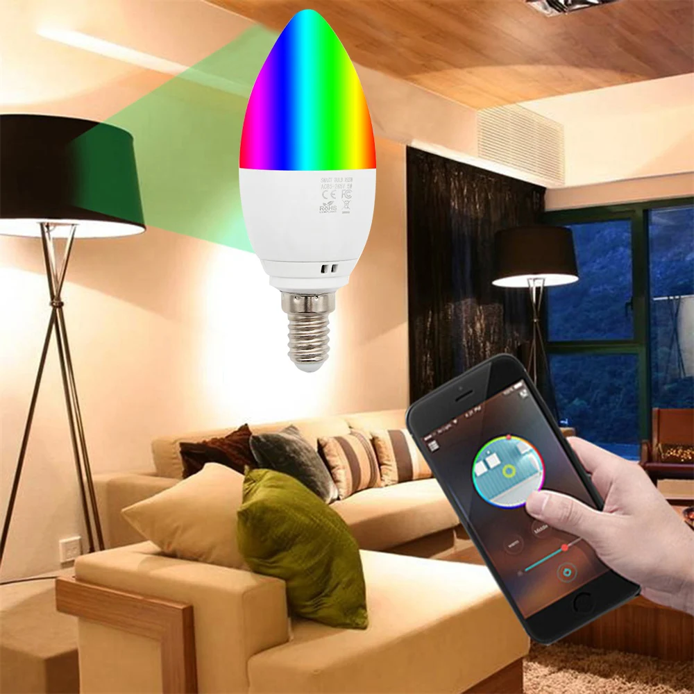 Умная WiFi Свеча лампа E14/E27Led RGB прожектор поддержка Alexa/Google Home/IFTTT умный Голосовое