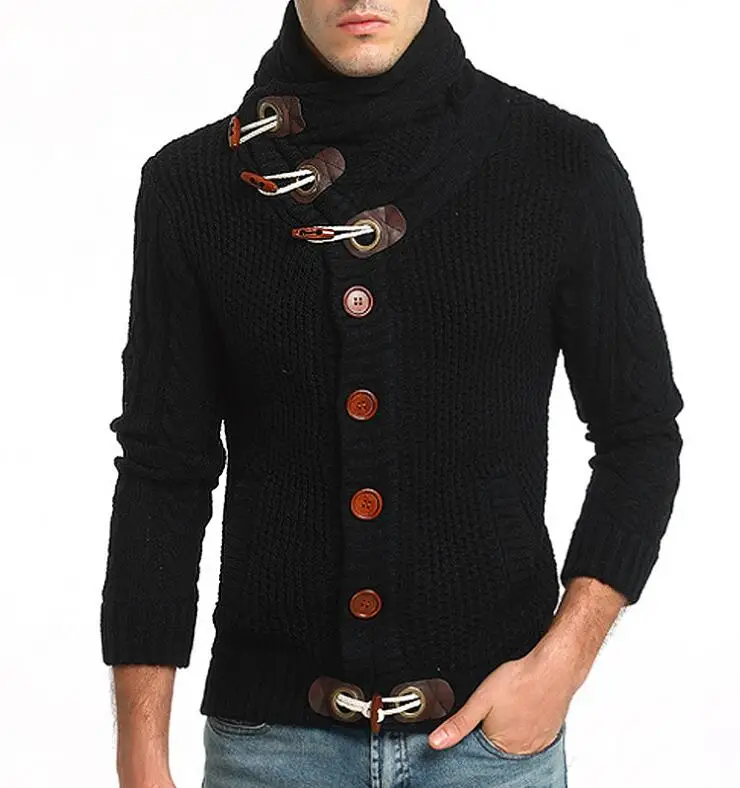 Sweater Cardigan Men 2018 Male Brand Casual Slim Sweaters Men Horns Buckle Thick Hedging Turtleneck Men'S Sweater