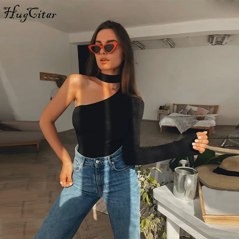 Hugcitar القطن الرسن واحدة الكتف مثير ارتداءها النساء جديد أزياء الشتاء الربيع الصلبة bodycon عارضة الجسم