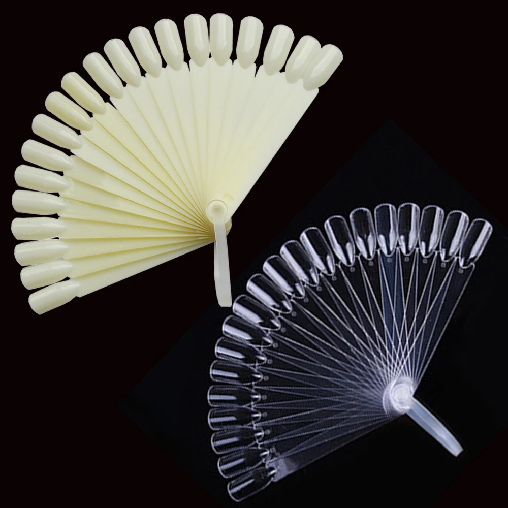 

24pcs/set Plastic False Nail Art Tips Stick Polish Display Practice Fan Board tool Natural/Transparent Color BENAO12
