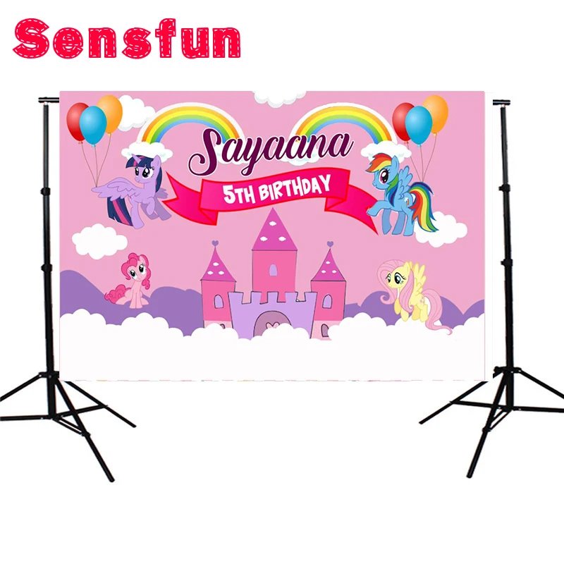 

Rainbow Pink Wall Little Pony Children Custom Photo Studio Backdrop Background Banner Vinyl 220cm x 150cm