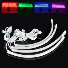 Автомобильные RGB Светодиодные полосы управления музыкой светодиодные полосы света 7 цветов в духе автостайлинга лампы салона автомобиля свет с пультом дистанционного управления