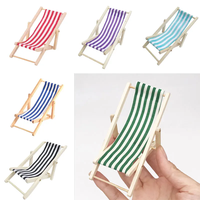 1:12 Scale Foldable Wooden Deckchair Lounge Beach Chair For Lovely Miniature For Small Dolls House Color In Green Pink Blue