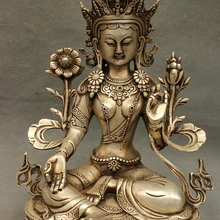 USPS в США S1448 1" Народная Тибет Серебряный Буддизм Зеленая Тара Статуя Китайский Латунь Кван-Инь Богиня