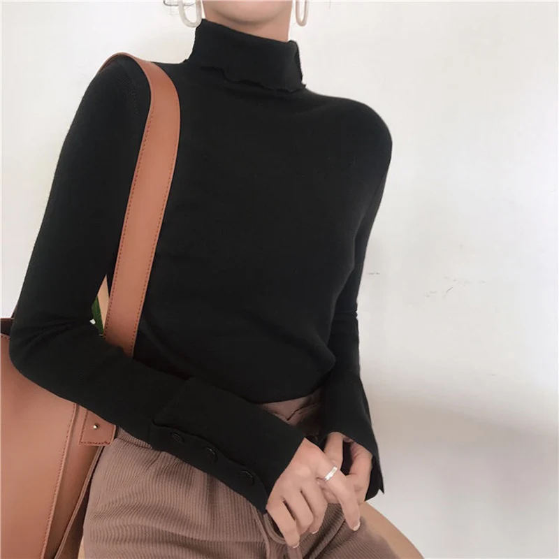 2018 Turtleneck Sweater Women Pullovers Core Yarn Soft Comfortable Autumn Winter Shirts Korean Fashion Button Long Sleeve Tops 2018 Turtleneck Sweater Women Pullovers Core Yarn Soft Comfortable Autumn Winter Shirts Korean Fashion Button Long Sleeve Tops
