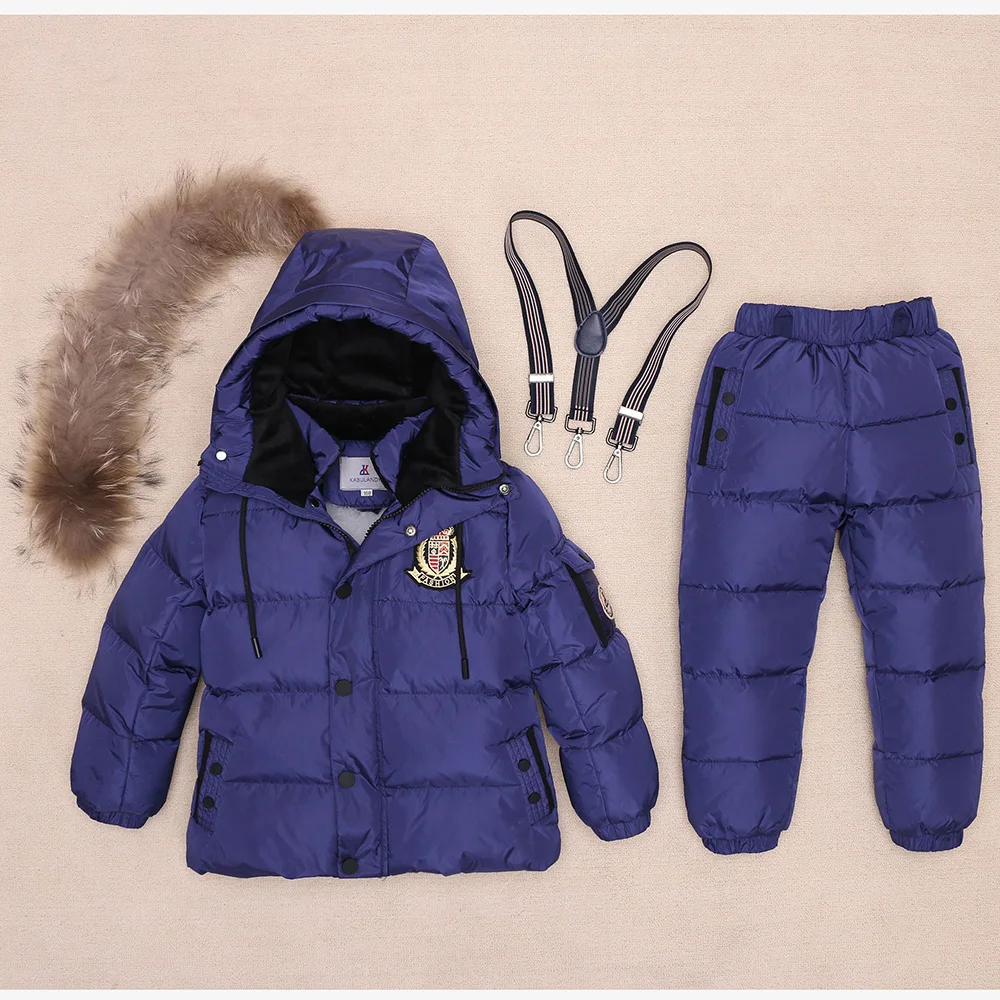 

Children Suit Winter -30 Degree Kids Outfit Boy Girl White Duck Down Ski Suits Snowsuit Baby Fur Down Jacket Coat+Jumpsuit Set