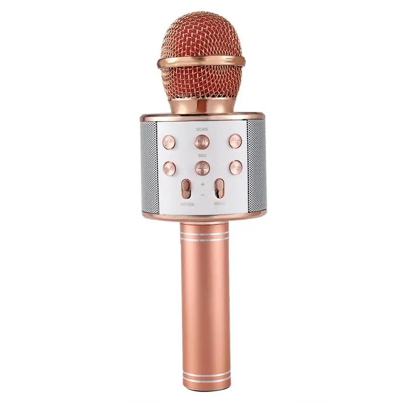 Беспроводной караоке микрофон Портативный Bluetooth мини домашний KTV для воспроизведения музыки и пения динамик плеер селфи телефон ПК - Цвет: Rose Gold