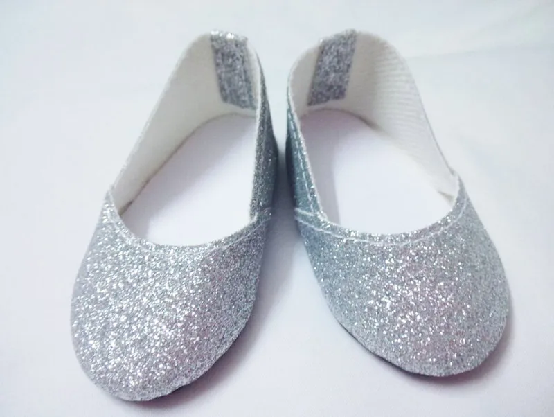 Silver Glitter Bow Shoes made for 18/" American Girl Doll Clothes