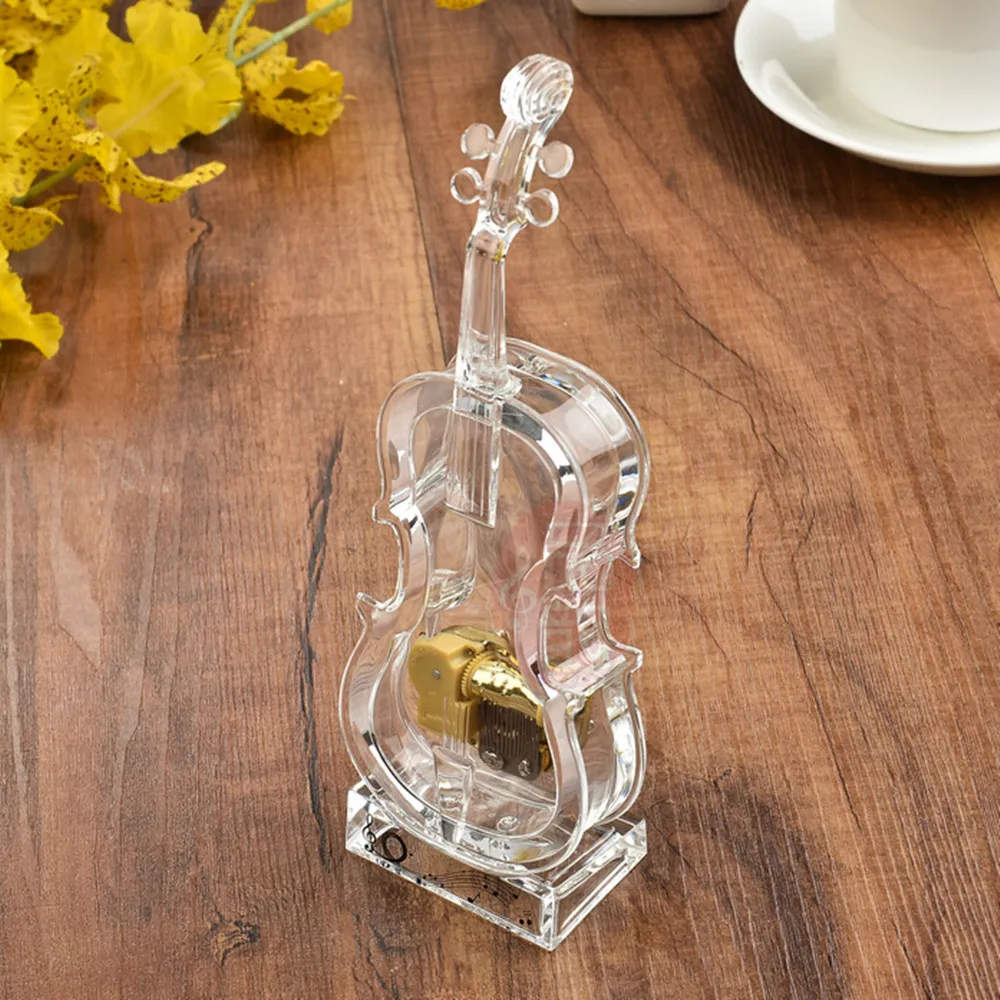 Transparent Musical Violin gift model Acrylic musical box play Castle