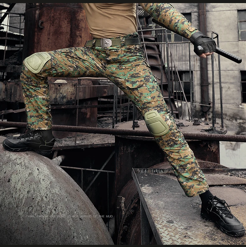 Мужские тактические военные брюки карго, охотничьи брюки, камуфляжные Hombre, уличные охотничьи тренировочные боевые брюки с наколенниками