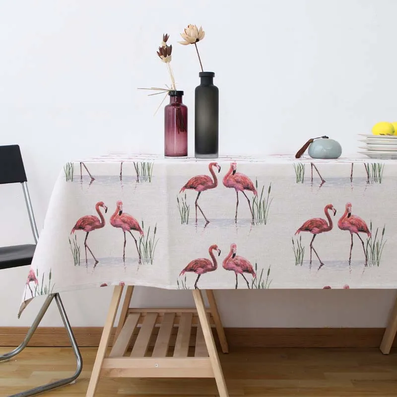 

Nordic Red Flamingo Tablecloth Tropical Palm Animal White Linen Table Cloth Manteles Festival Decor Oilproof Picnic Mat