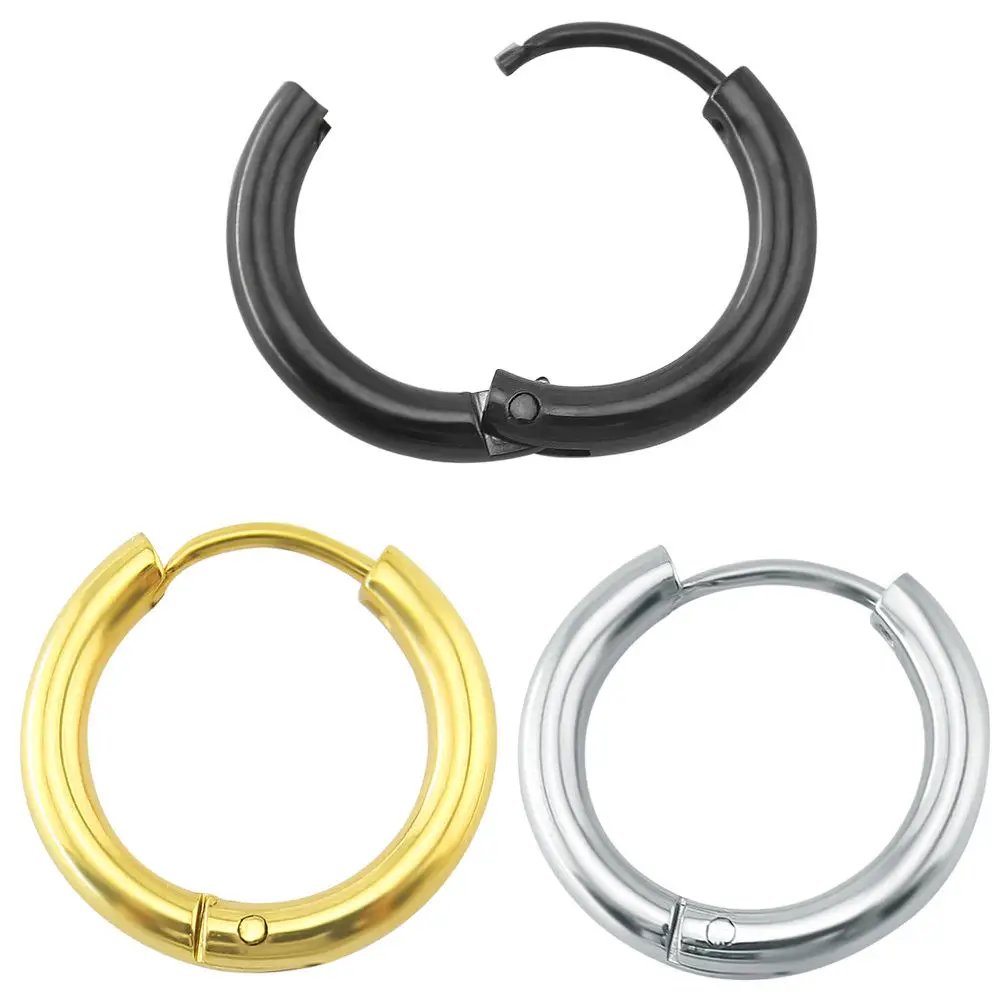 Hoop Earrings South Korea Popular  Earrings 2.5mm wide Round ear ring earrings titanium black male  Circle