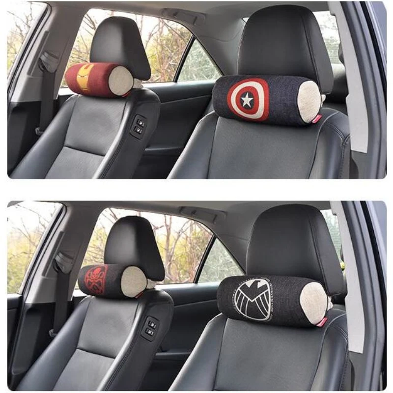 Cheap marvel cartoon avengers super hero cars seat headrests pillow for the neck automobile pillows under cushion set auto accessories
