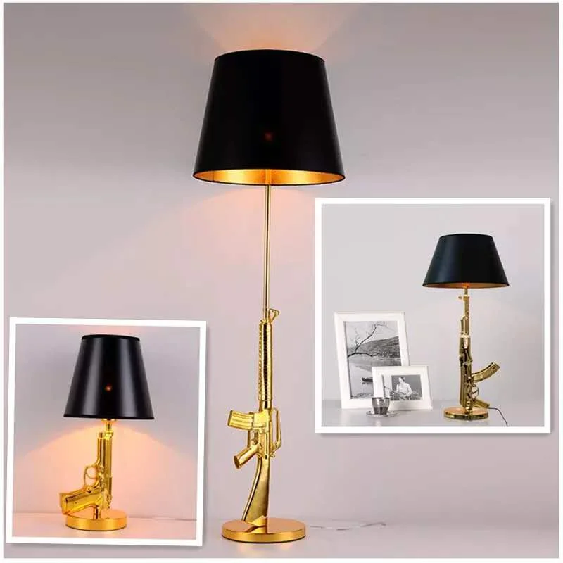 Золотой AK47, мушкетные настольные лампы, Декор для дома, скандинавские светодиодные настольные лампы для спальни, лампа для гостиной, для кабинета, светильник для гостиной, подставка для лампы