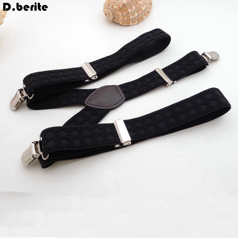 Casual Style Striped Suspenders Braces Adjustable 4 Clips Clip-on Width 0.98 Elastic