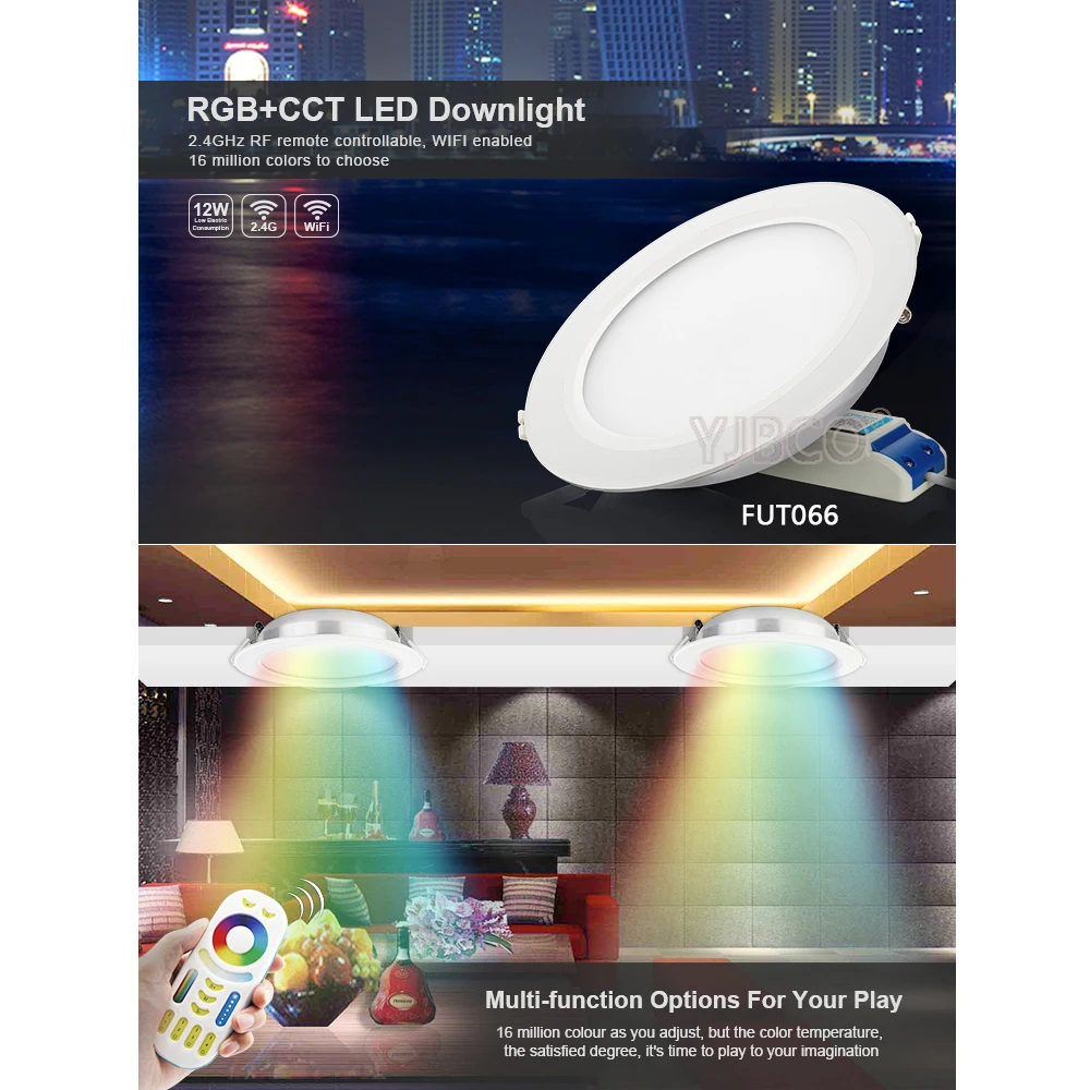 

FUT066 12W RGB+CCT LED Downlight AC86-265V Miboxer 2.4G Led panel light Round dimmable &remote