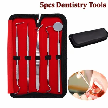 

5pcs Stainless Steel Dentistry Tools Dentist Set Dental Probes Oral Care Tool Mirror Scraper Teeth Whitening Clean Tool Set